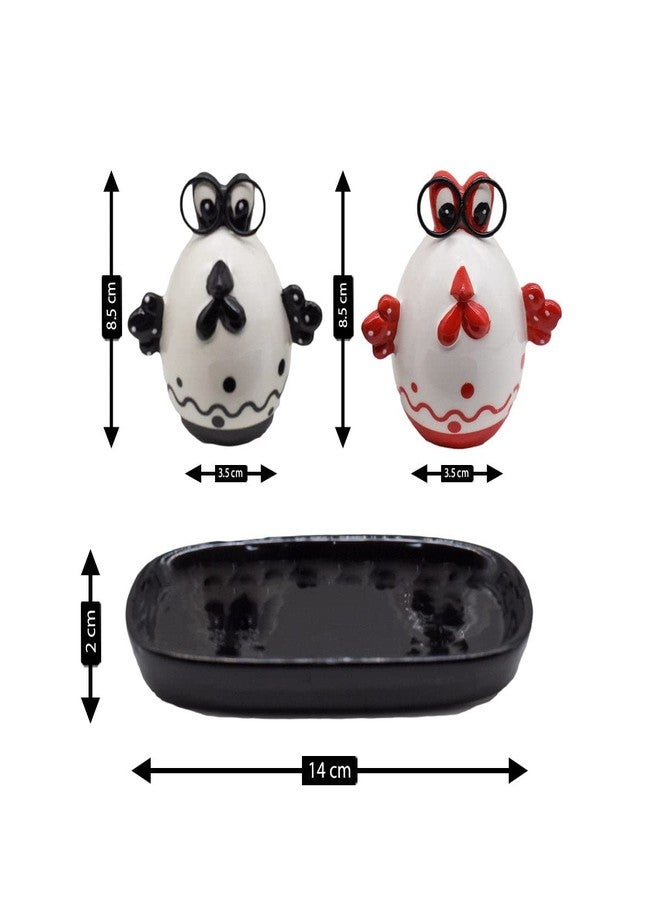 Kookee Ceramic Salt and Pepper Shakers Set with Tray – Elegant Namak Dani, Spice Sprinkler & Dispenser for Dining Table, Kitchen & Restaurant Use, Egg Design, Black Red (8571) - Image 5
