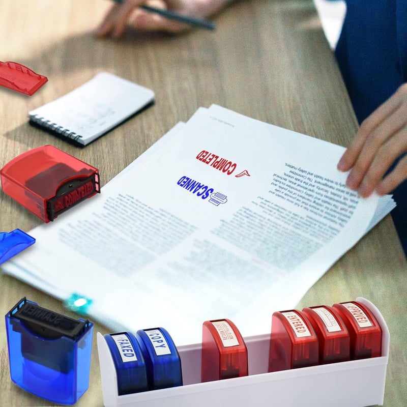 Bertiveny Self Inking Office Stamp Set for Approved Paid Completed Copy Faxed Scanned Stamps, Rubber Business Stamp 8 PCS with Plastic Tray Message Account Stamp Paper Work Text Ink Stampers - Image 4
