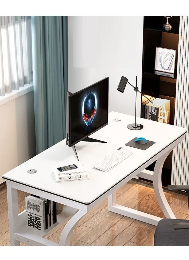 fashionhome - Modern Style Multipurpose Steel Frame Study and Computer Stabilized Desk Table With Bookshelf Bottom Storage Shelf and Double Cable Hole for Electronic Accessories For Home and Office Furniture 80x50x75 cm - Image 1