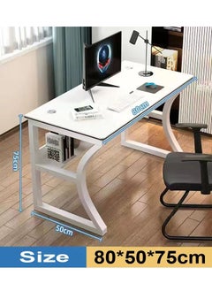 fashionhome Modern Style Multipurpose Steel Frame Study and Computer Stabilized Desk Table With Bookshelf Bottom Storage Shelf and Double Cable Hole for Electronic Accessories For Home and Office Furniture 80x50x75 cm  - Image 3