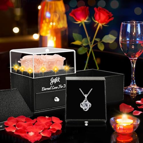 Gnifot Preserved Red Champagne Real Rose with I Love You in 100 Languages Necklace,Eternal Flowers Gifts for Women Wife Girlfriend Mom Grandma on Birthday Anniversary Valentines Mothers Day Christmas - Image 2