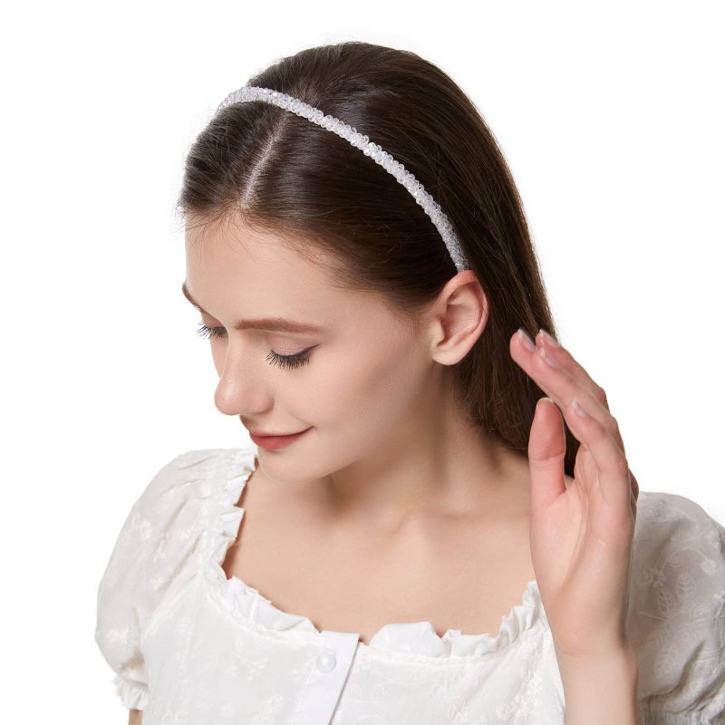 Cuizhiyu 4 PK Crystal Rhinestone Headbands for Women Girls Double Rows Sparkly Beaded Hair Hoops Clear Black Weave Narrow Hair Bands Hair Accessories (Color A) - Image 4