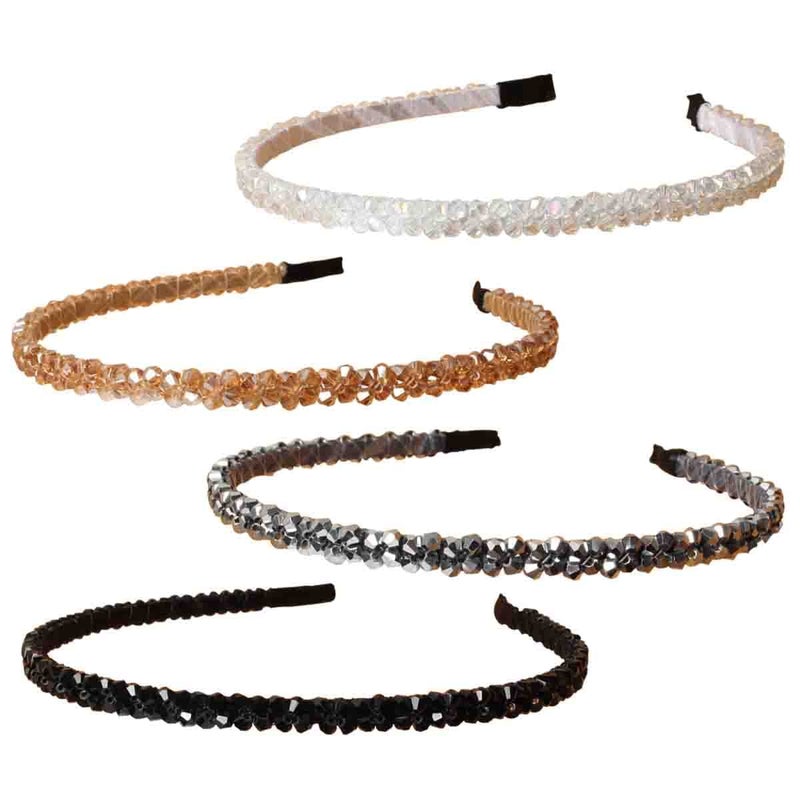 Cuizhiyu 4 PK Crystal Rhinestone Headbands for Women Girls Double Rows Sparkly Beaded Hair Hoops Clear Black Weave Narrow Hair Bands Hair Accessories (Color A) - Image 1