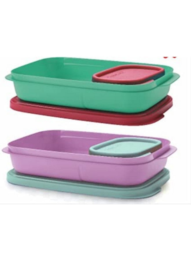 Tupperware صندوق غداء بلاستيكي من تابروير سعة 590 مل عبوة من 2 مع 4 حاويات (متعدد الألوان) - Image 1