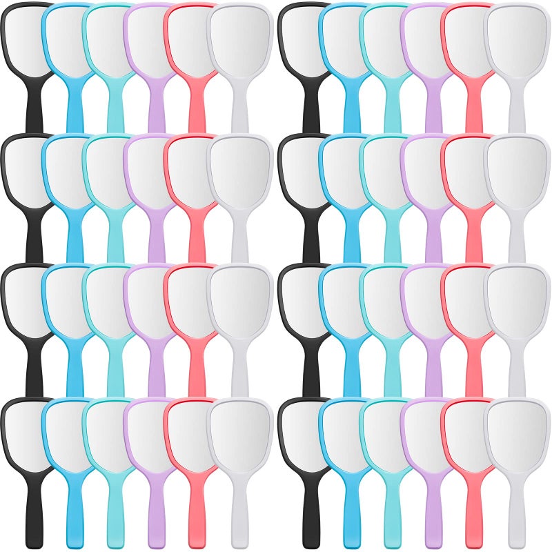 Vinsot 50 Pcs Handheld Mirror Bulk Small Hand Mirrors with Handle Plastic Portable Daily Makeup Tools for Home Travel Camping Daily, 3.15 Inch Wide, 7.09 Inch Long (6 Colors) - Image 1