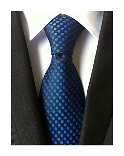 Elfeves Men Black Silk Ties Royal Blue Polka Dots Self Cravat Extra Long Fashion Necktie - Image 2
