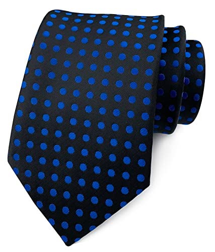 Elfeves Men Black Silk Ties Royal Blue Polka Dots Self Cravat Extra Long Fashion Necktie - Image 1