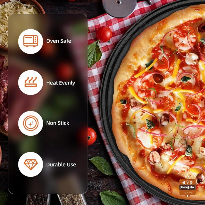 PureBake صينية بيتزا 11 بوصة مع ثقوب - صينية بيتزا غير لاصقة للفرن - صواني خبز بيتزا دائرية من الفولاذ الكربوني المثقوب، أدوات خبز البيتزا للمنازل والمطاعم والمطابخ، سوداء - Image 4