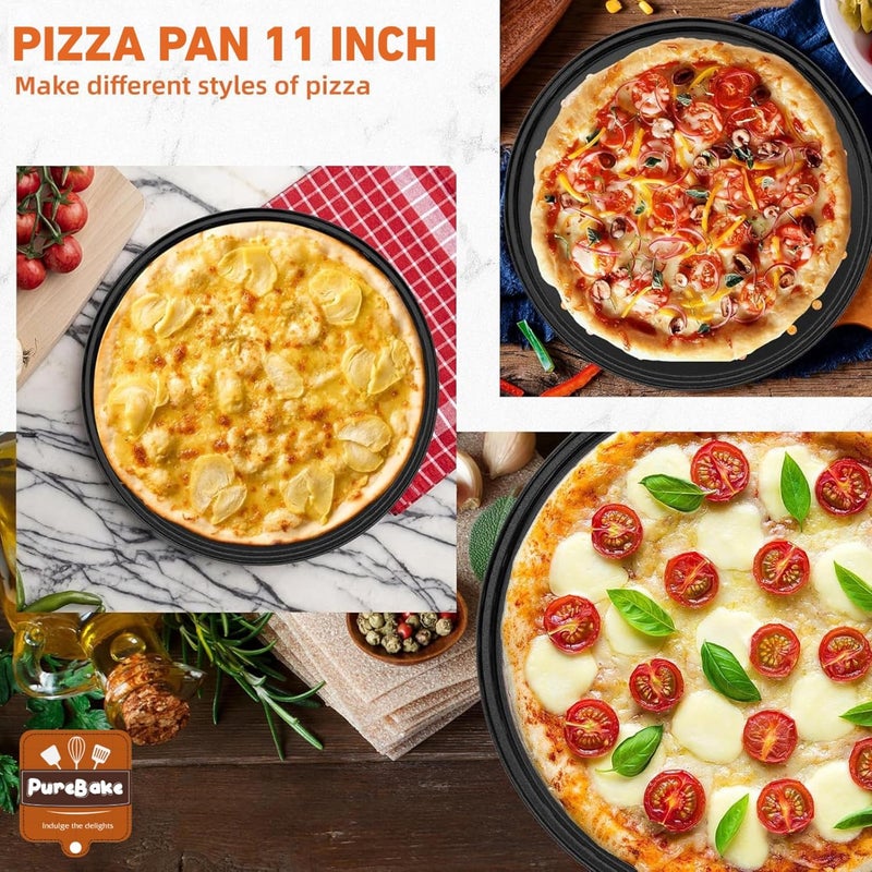 PureBake صينية بيتزا 11 بوصة مع ثقوب - صينية بيتزا غير لاصقة للفرن - صواني خبز بيتزا دائرية من الفولاذ الكربوني المثقوب، أدوات خبز البيتزا للمنازل والمطاعم والمطابخ، سوداء - Image 5