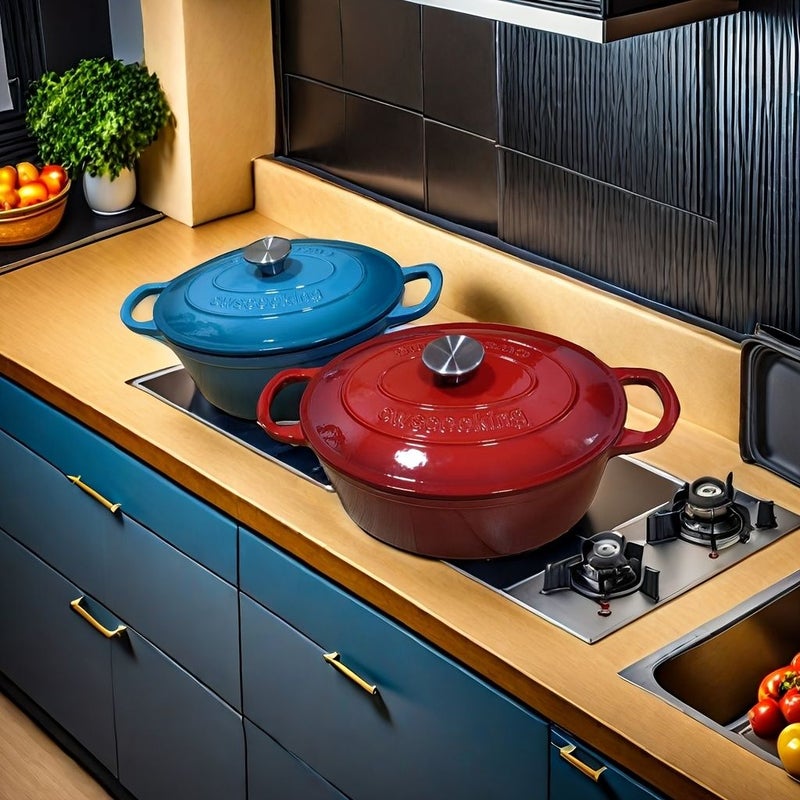 Red Oval Enamel Stew Pot MultiFunctional Soup Pot Induction Cooker Compatible - Image 1