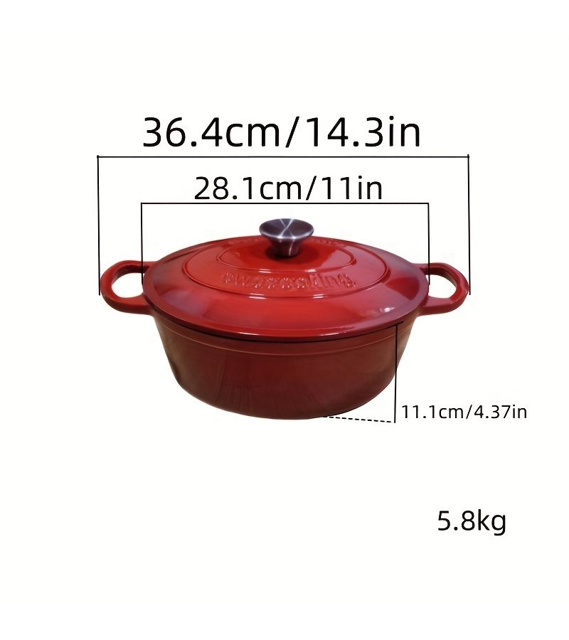 Red Oval Enamel Stew Pot MultiFunctional Soup Pot Induction Cooker Compatible - Image 3