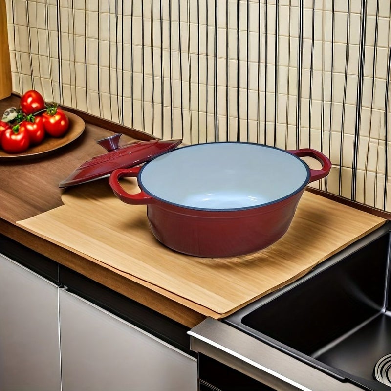 Red Oval Enamel Stew Pot MultiFunctional Soup Pot Induction Cooker Compatible - Image 5