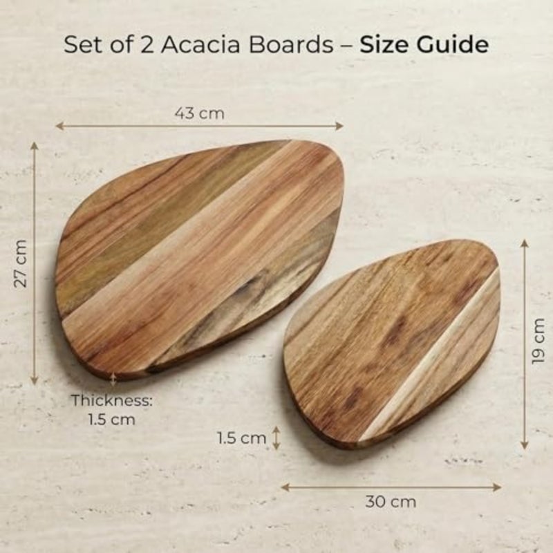 Acacia wood serving board set for cheese, bread, mezze, Arabic coffee dates natural color, large 43 x 27 cm small 30 x 19 cm rectangular platters - Image 2