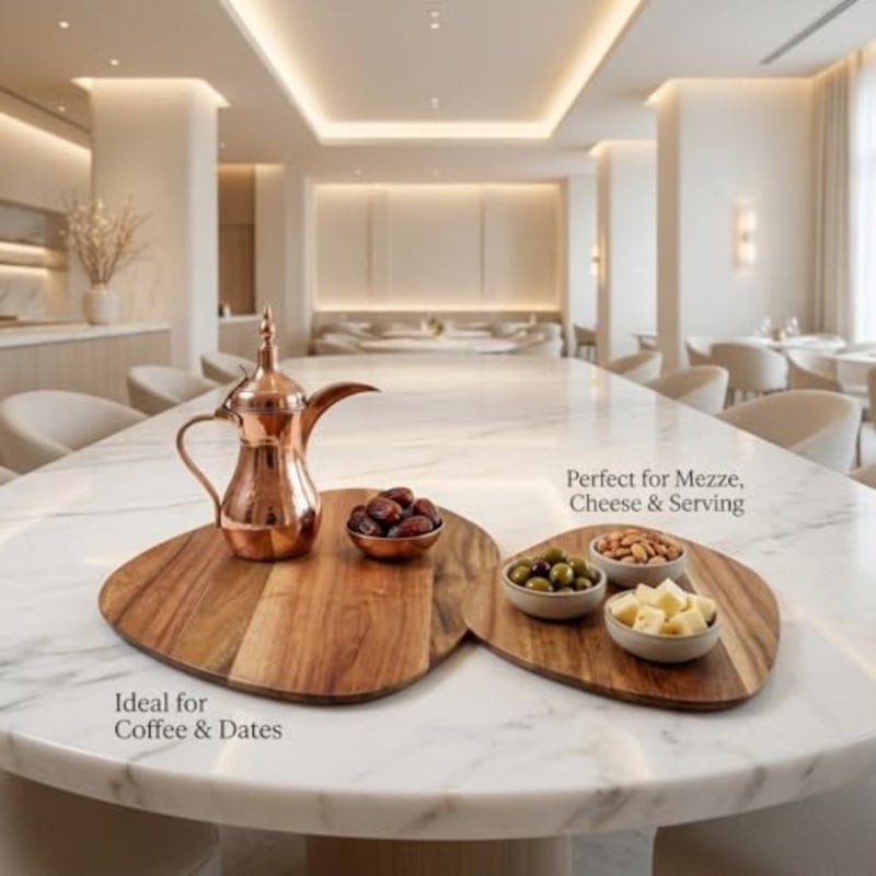Acacia wood serving board set for cheese, bread, mezze, Arabic coffee dates natural color, large 43 x 27 cm small 30 x 19 cm rectangular platters - Image 4