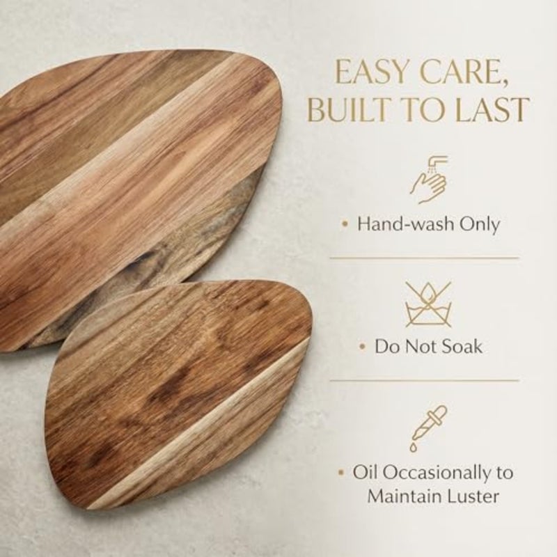 Acacia wood serving board set for cheese, bread, mezze, Arabic coffee dates natural color, large 43 x 27 cm small 30 x 19 cm rectangular platters - Image 3