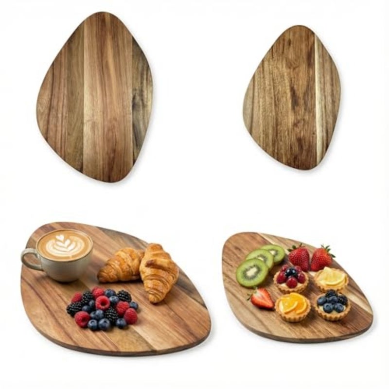 Acacia wood serving board set for cheese, bread, mezze, Arabic coffee dates natural color, large 43 x 27 cm small 30 x 19 cm rectangular platters - Image 1