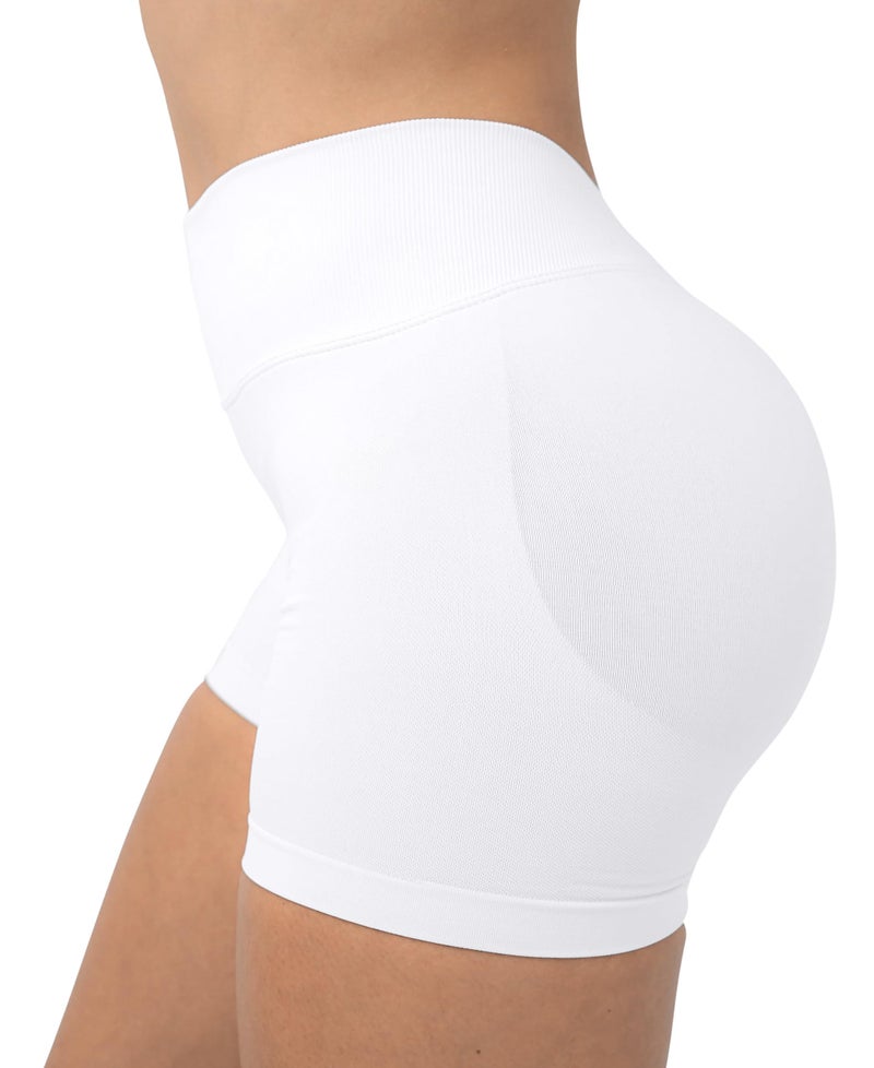 Unthewe Womens Seamless Workout Shorts Scrunch Butt Lifting High Waist V Back Gym Biker Shorts(U566-White-S) - Image 2