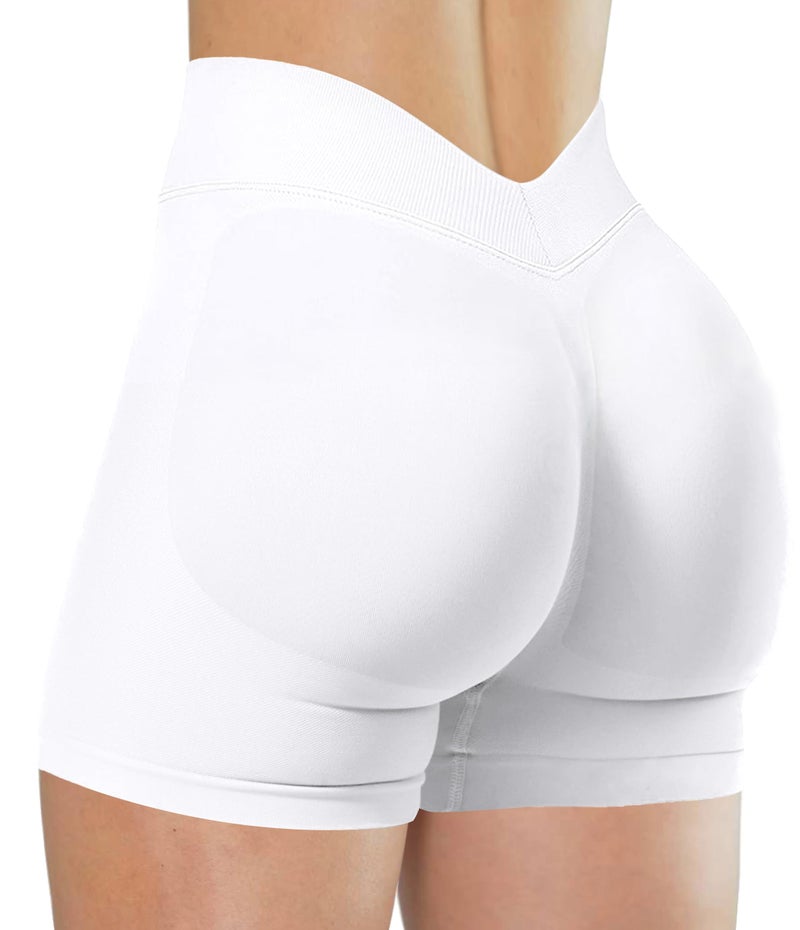 Unthewe Womens Seamless Workout Shorts Scrunch Butt Lifting High Waist V Back Gym Biker Shorts(U566-White-S) - Image 1