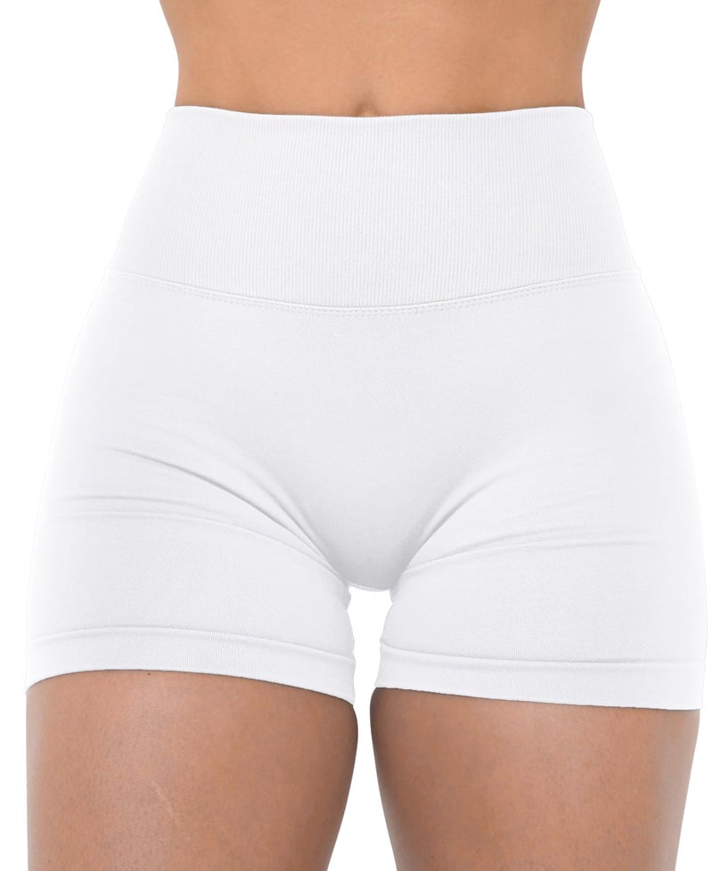 Unthewe Womens Seamless Workout Shorts Scrunch Butt Lifting High Waist V Back Gym Biker Shorts(U566-White-S) - Image 4