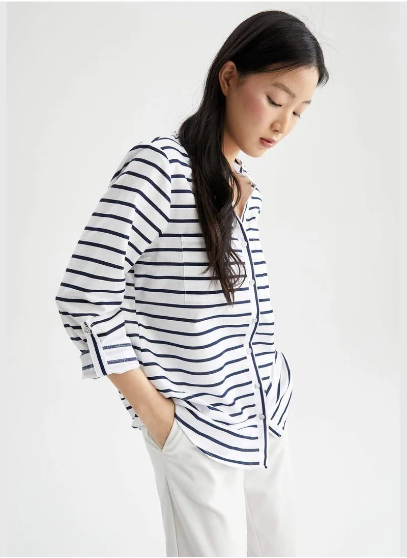 ديفاكتو Relaxed Fit Striped Poplin Shirt