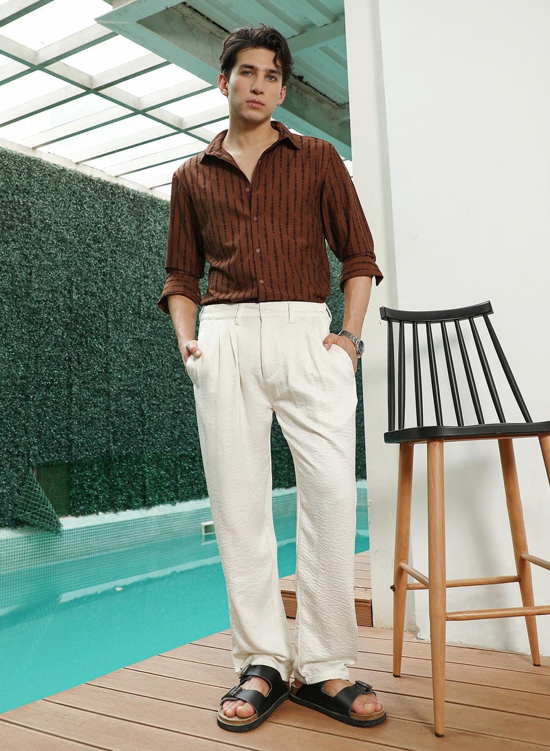 Men's Brown Linear Pattern Full Sleeve Shirt