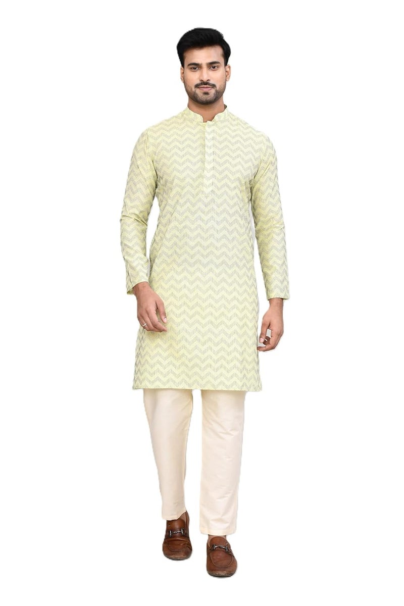 POLY2FAB Hathkargha Men’s Printed Jacquard Kurta with Full Sleeve - Stylish Ethnic Wear for Weddings, Festivals & Parties - Image 1