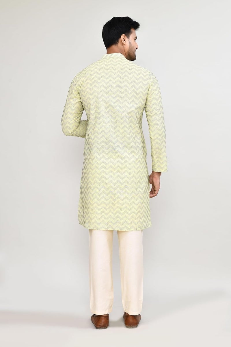 POLY2FAB Hathkargha Men’s Printed Jacquard Kurta with Full Sleeve - Stylish Ethnic Wear for Weddings, Festivals & Parties - Image 2