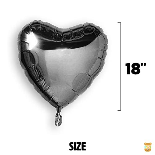 Just Party 5 Pcs Pink & Black 18 Inch Heart Shape Foil Balloons with Shiny Surface For Birthdays/Anniversary/Engagement/Baby Shower/bachelorette Party Decorations (Satin Roll & Straw Included) - Image 3