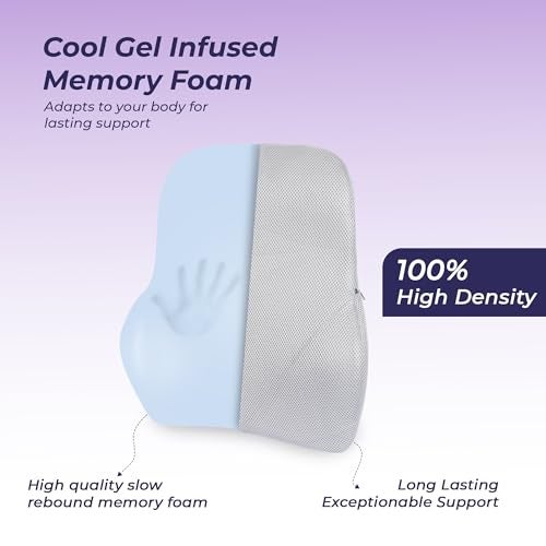 Billebon Car Seat Back Support Cushion, Gel Infused Memory Foam Backrest Lumbar Support Cushion for Comfortable Long Drive & Back Pain Relief (Grey) - Image 3