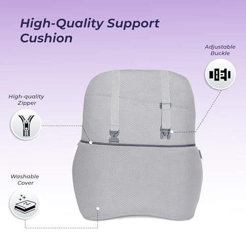 Billebon Car Seat Back Support Cushion, Gel Infused Memory Foam Backrest Lumbar Support Cushion for Comfortable Long Drive & Back Pain Relief (Grey) - Image 5