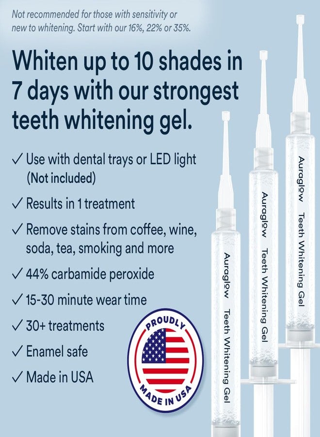 Auraglow 44% Teeth Whitening Gel Syringe Refill Pack, 44% Carbamide Peroxide, (3X) 5ml Syringes, 30 Whitening Treatments - Image 2