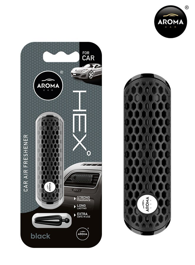 أروما معطر جو أروما كار هيكس بوليمر أسود يدوم طويلاً، عطر طبيعي، مقاوم للانسكاب، مشبك فتحة تهوية للسيارة، موزع هواء محسن للمزاج، تنشيط تدفق الهواء، ملحق سيارة أسود أنيق، مناسب عالميًا للفتحات، رائحة منعشة قوية - Image 1