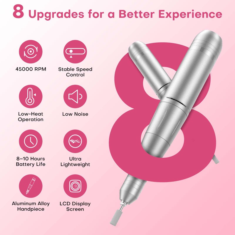 FTOYIN Electric Nail Drill Professional: Rechargeable Nail File with Bits for Acrylic Gel Nails, Professional Nail Drill Manicure Pedicure Polishing Shape Tools for Home Salon (White) - Image 4