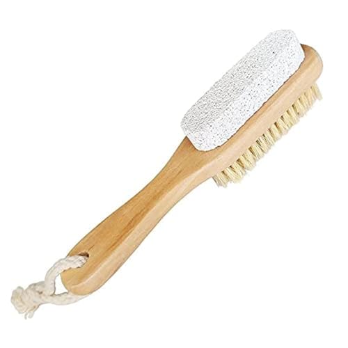 TimBuk2 Foot Brush & Pumice Stone with Handle - Callus & Corn Remover, Exfoliator & Scrubber for Dry, Dead Skin on Feet - Natural Bristles & Stone with Wooden Handle - Men & Women - Image 1