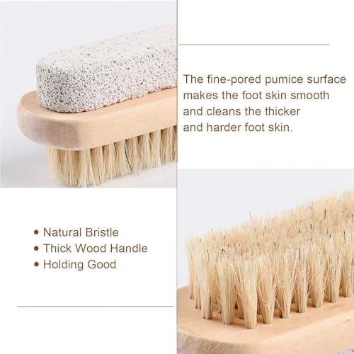 TimBuk2 Foot Brush & Pumice Stone with Handle - Callus & Corn Remover, Exfoliator & Scrubber for Dry, Dead Skin on Feet - Natural Bristles & Stone with Wooden Handle - Men & Women - Image 4
