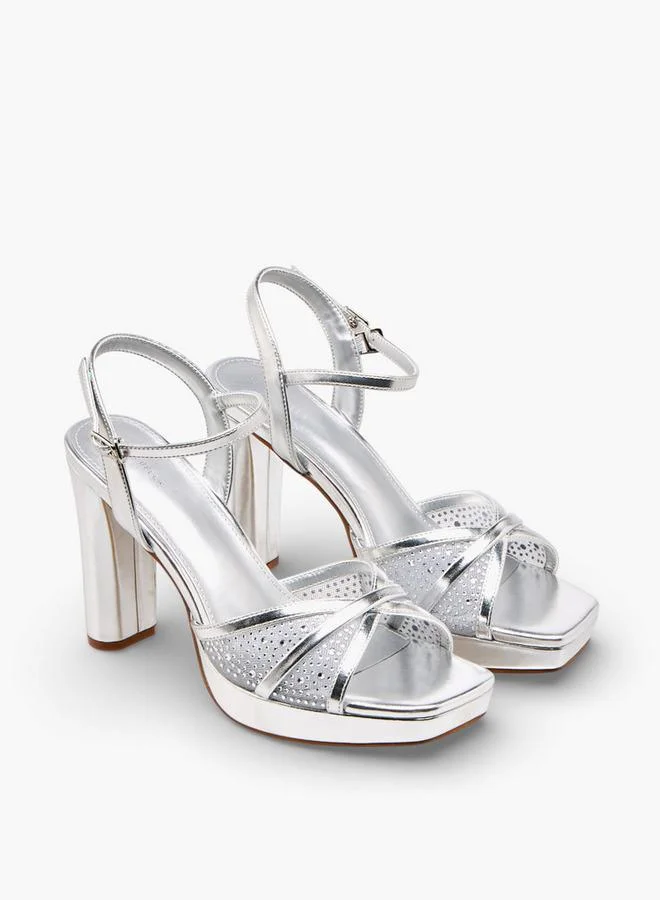 Flora Bella By Shoexpress SILVER Flora Bella Women Block Heel Ankle Strap Sandals for Women | Best Price UAE