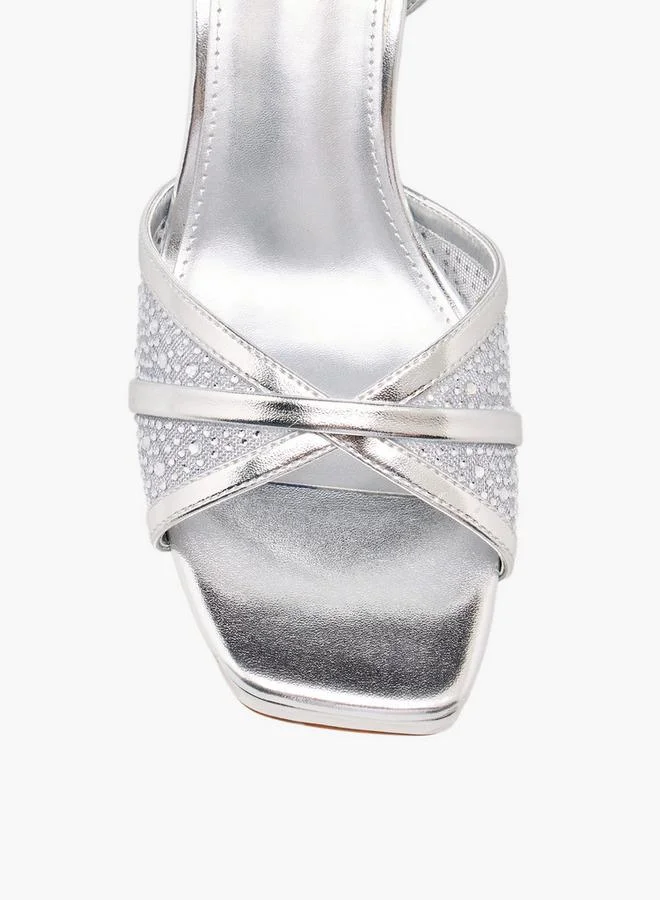 Flora Bella By Shoexpress SILVER Flora Bella Women Block Heel Ankle Strap Sandals for Women | Best Price UAE