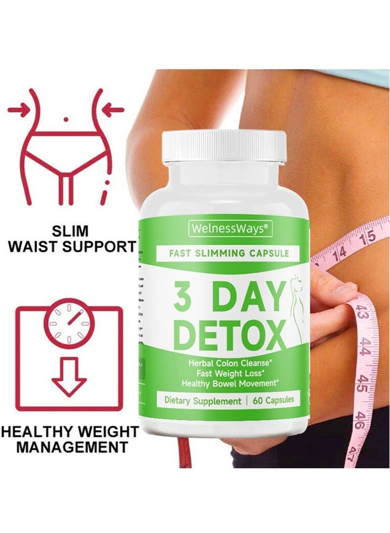 طريقة الرعاية كبسولات تنظيف وتخسيس الوزن سريعة التأثير لمدة 3 أيام تنظيف الأمعاء العشبي احتراق الدهون السريع 60 كبسولة مكمل غذائي - Image 5