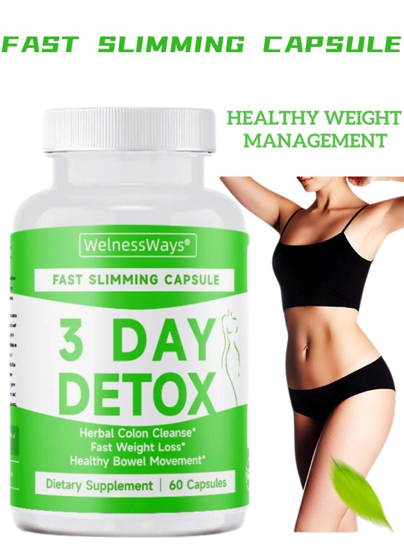 طريقة الرعاية كبسولات تنظيف وتخسيس الوزن سريعة التأثير لمدة 3 أيام تنظيف الأمعاء العشبي احتراق الدهون السريع 60 كبسولة مكمل غذائي - Image 1