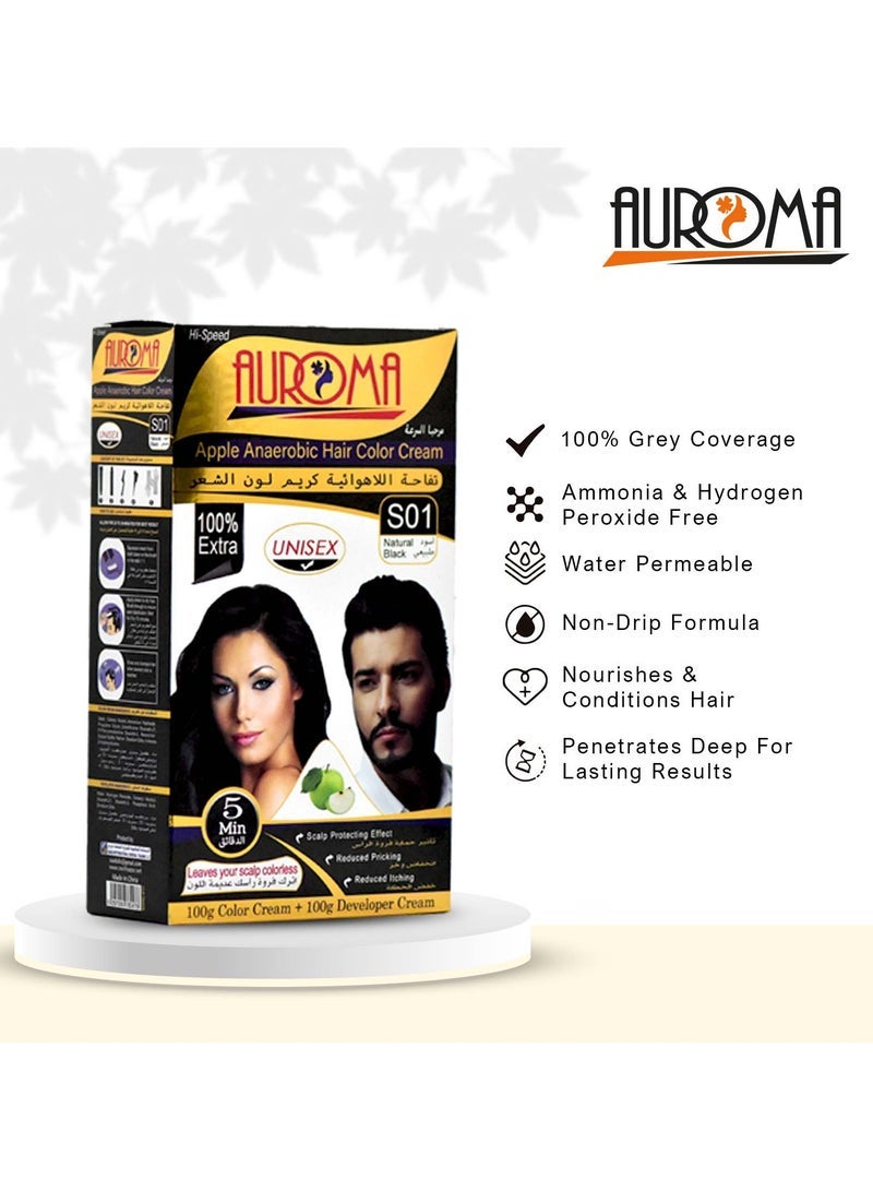 AUROMA لون شعر أوروما خالي من الأمونيا S01 أسود طبيعي - Image 2
