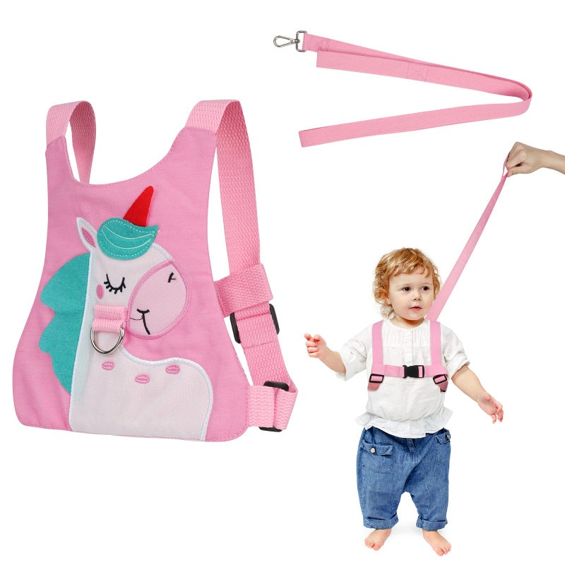 FlyIdeas AOMIG Baby Reins, Baby Walking Reins and Toddler Safety Harness, Pony Baby Reins Safety Leash for Toddlers Boys and Girls (Pink) - Image 1