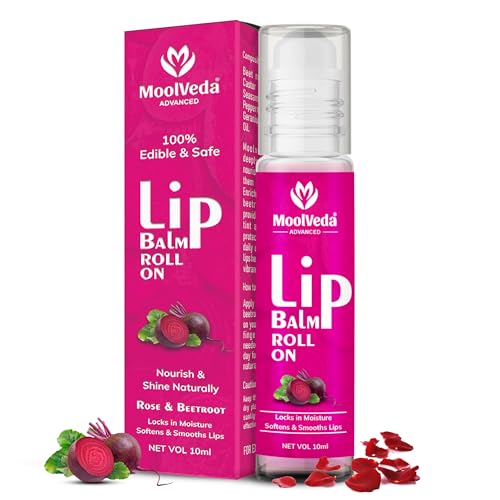 Moolveda Lip Balm Roll on with beetroot rose & 100% edible ingredients & no chemicals, 10ml - Image 1