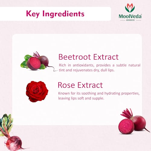 Moolveda Lip Balm Roll on with beetroot rose & 100% edible ingredients & no chemicals, 10ml - Image 3