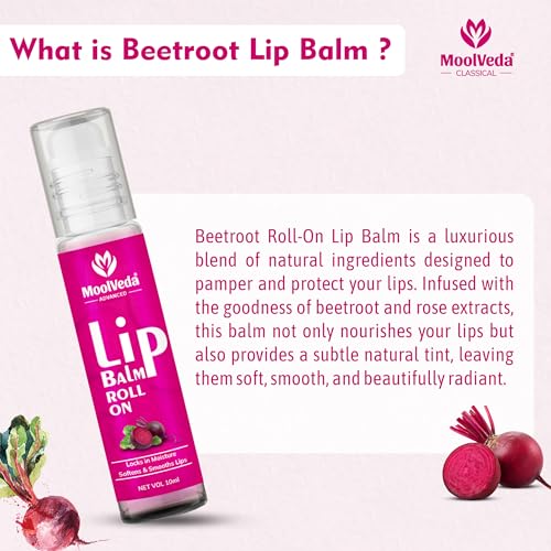 Moolveda Lip Balm Roll on with beetroot rose & 100% edible ingredients & no chemicals, 10ml - Image 2