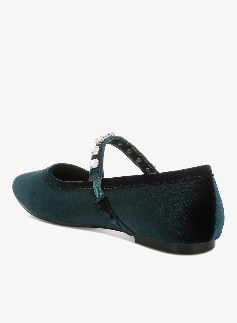 London Rag Dark Green Velvet Mary Jane Ballerinas in Dark Green for Women | Best Price UAE