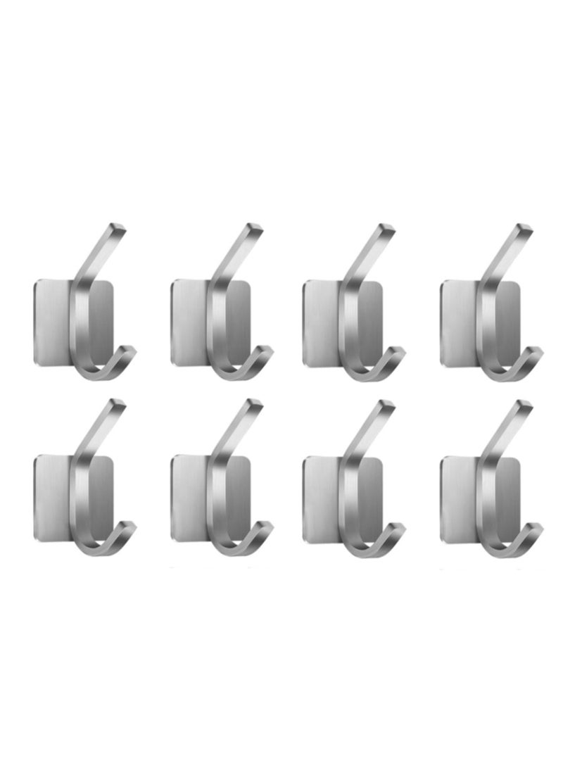 8 Pack Wall Hooks, 304 Stainless Steel Adhesive Hanging Hooks, No-Drill Heavy Duty Waterproof Towel Hook Robe Hanger for Home Kitchen Bathroom Office (Silver / 8pcs) - Image 1