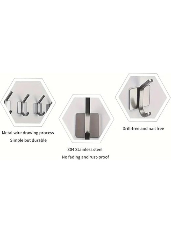 8 Pack Wall Hooks, 304 Stainless Steel Adhesive Hanging Hooks, No-Drill Heavy Duty Waterproof Towel Hook Robe Hanger for Home Kitchen Bathroom Office (Silver / 8pcs) - Image 4