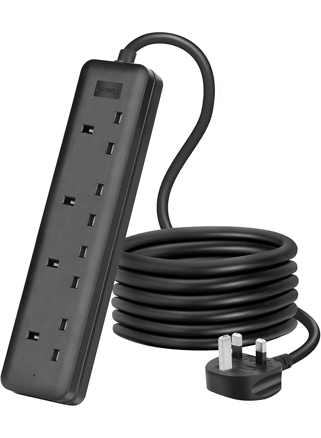 PROMASS UK Extension Lead 4 Way Plug Socket Extender 1 Meter Cord Heavy Duty Power Strip Multi Plug Bar Adapter for Home, Kitchen, Garden (Black) - Image 1