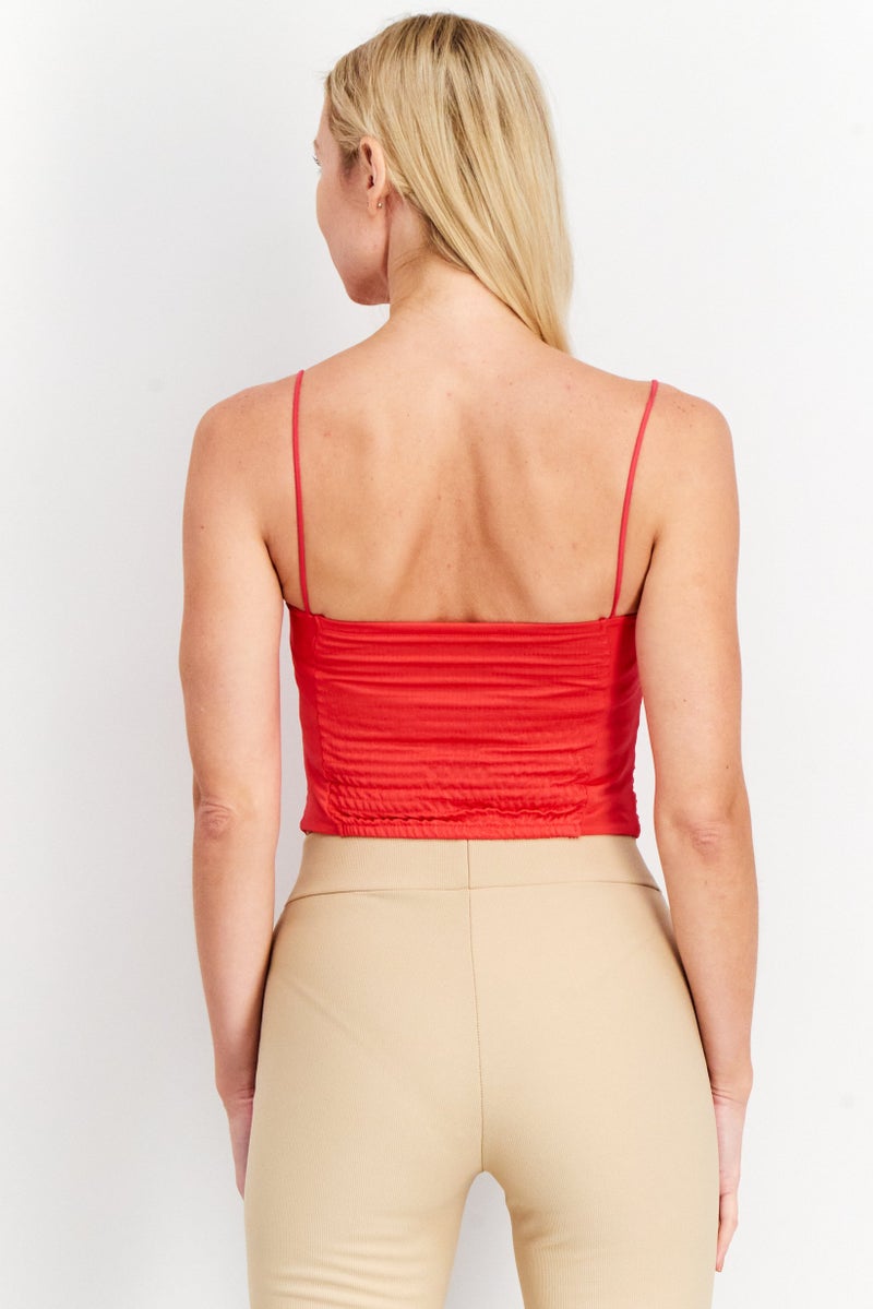 Sinsay Women Square Neck Sleeveless Plain Top, Pink - Image 2