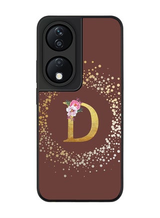 Custom Monogram Initial Letter Floral Pattern Alphabet - D  (Brown )